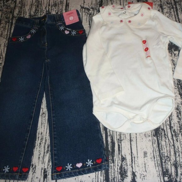 Gymboree Winter Snowflake 3T Bodysuit Adjustable Waist Jeans Outfit NWT - Picture 1 of 4